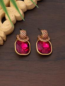 1 Pair Elegant Geometric Cubic Purple Rhinestone Earrings, Fashionable & Minimalist Design Suitable For Women's Daily Wear Or Gift - Purple - View 2