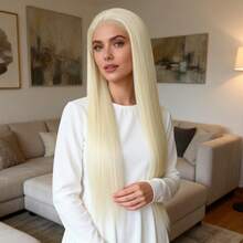 ZigZag Hair 24 Inch, 40 Inch Two Lengths Available Straight Synthetic Lace Front Wig - Pre-Plucked Natural Hairline Heat Resistant Fiber Wig - 13x4 Lace, 180% Density, Lace Front Wig - Gold - View 3