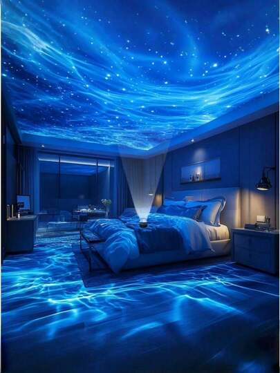 1pc USB-Powered Water Ripple Night Light – Multi-Color LED Star Light With Blue Lighting Effect, Perfect For Bedroom & Living Room Decor, Romantic Atmosphere Creator For Christmas, Valentine'S Day, Weddings, And Birthdays, Bedroom Night Light| Water Ripple Effect| Decorative Lamp, LED Lights For Bedroom