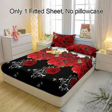 1件柔软透气的玫瑰图案床笠，舒适的床垫保护套，适用于卧室、客房和宿舍，床上用品罩（不含枕套）