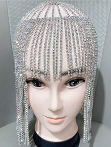 时尚奢华镂空网状泪珠吊坠头链，女士迷人闪亮珠宝，头饰，发藤链，头饰珠宝，女士珠宝