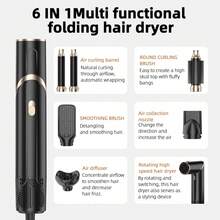 Six-In-One Hot Air Comb Foldable Curling Iron Hair Dryer Straight Roll Multi-Function Portable Hair Dryer - Black and Gold - View 5
