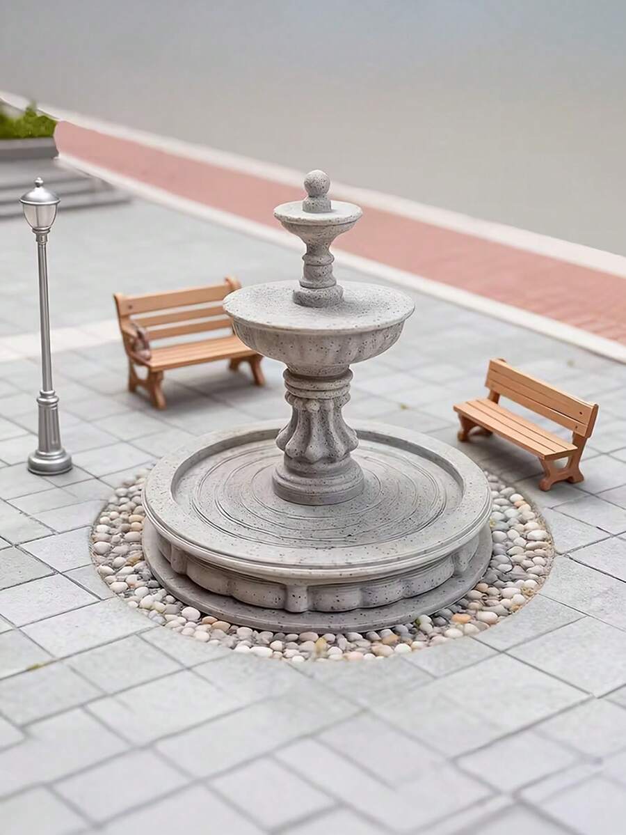 3D打印三层经典喷泉模型——优雅的微型中心装饰品，适用于立体模型、策略游戏地形、桌面角色扮演游戏场景、建筑模型、花园、微型收藏品和小花园装饰。 - 彩色 - 查看 1