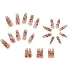 DANMANR Long Press On Nails Square French Fake Nails Full Cover Nude Acrylic False Nails For Women And Girls 24PCS (Bling Multicolor) - 淺藍色 - 查看 4