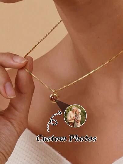 1PC Customized Projection Box Chain Necklace, Customized Colorful Photo Projection Necklace, Stainless Steel Photo Projection Choker Necklace For Women, Memorial Photo Necklace, Valentine's Day Customized Gift, For Girlfriend, Bridesmaid,Black,Silver,Gold,Stylish,Colorful,Vintage