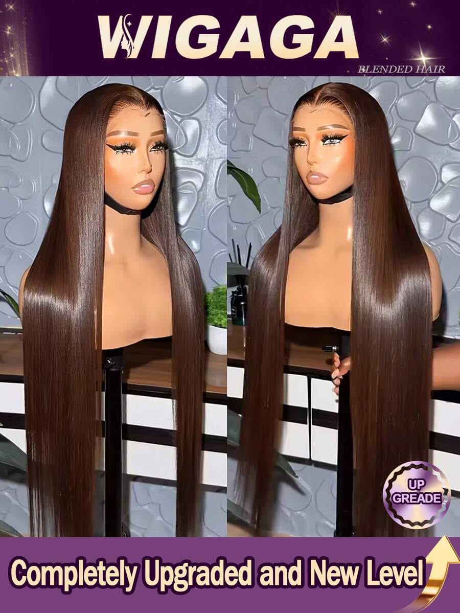 13x4 Full Frontal Real HD Lace Wig Invisible 5x5 HD Lace Closure Wigs 200% Density Glueless Wig #4 Brown Pre Plucked Bleached Knots Straight Blended Hair Wigs Wear And Go For Women 28 Inch Pre Plucked HD Lace Frontal Wig With Baby Hair Wig - Brown - View 1