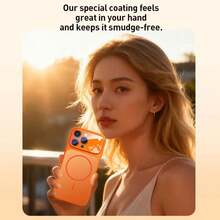 1pc Luxury Orange Glass Lens Protection Magnetic Wireless Charging Phone Case, Suitable For IPhone 17 Air 16 15 14 13 Pro Max Plus, Soft Silicone Back Cover - Orange - View 11