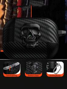 1个旋转骷髅头耳机保护套，适用于苹果Pro 1/2/3/4代，碳纤维纹理软硅胶材质，朋克风保护套，带登山扣