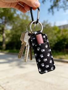 1 pièce Porte-clés rouge à lèvres, Étui multifonctionnel pour porte-clés rouge à lèvres, Sac de rangement pour rouge à lèvres à clipser, Accessoire de sac pour femme, Cadeau pratique, Sac de rangement pour porte-clés rouge à lèvres imprimé léopard, Porte-clés rouge à lèvres élastique (peut être assorti avec une boucle noire) - Multicolore - Voir 2