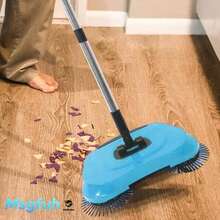 三合一多功能手动推式扫地机，无需电池即可清洁地板，可作拖把或扫帚使用，适用于清洁硬木地板和瓷砖上的碎屑、宠物毛发和灰尘，干湿两用清洁工具 - 彩色 - 查看 2