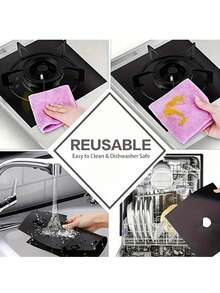 1/4/8/12pcs Gas Stove Burner Covers - 0.1mm Non-Stick Heat Resistant Reusable & Washable Trimmable Kitchen Stove Protector Mats