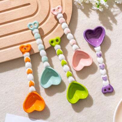 New Cute Heart-Shaped Ceramic Spoon, Children's Eating Spoon, High-Quality Dessert Spoon, Small Spoon Soup Spoon With Long Handle