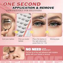 Fox Eyelash Clusters Cat Eye Wispy Lash Clusters Pre Glued Self Adhesive Eyelashes Natural Color Individual Lashes Left Right DIY False Eyelashes - 黑色 - 查看 6