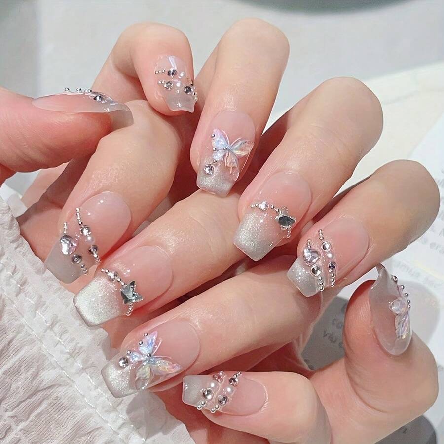 10pcs Short Trapezoidal Handmade Wearable Nails, High-End Elegant Nails, Color Nails, Colorful, Detachable And Reusable, Includes 1pc Glue And 1pc Nail File, Suitable Daily Life, Work, School, Dates, Parties, And Proms. - M - 查看 1