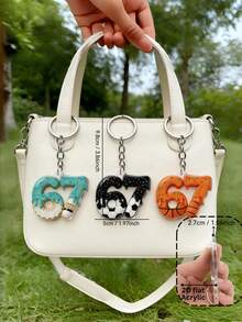 1pc/3pcs 2D Printed "67" Sports Ball Acrylic Keychain Backpack Decor, Interesting Dripping Ice Cream Style, Suitable For Party, New Year, Sports Birthday Gifts, Can Be Used As Gifts For Siblings, Unisex - Multicolor - View 4