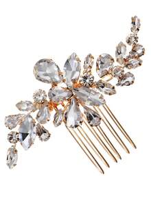 1 chiếc lược cài tóc hình hoa và lá pha lê thanh lịch, phụ kiện cài tóc cô dâu bằng pha lê vàng, thích hợp cho đám cưới, dạ hội và các sự kiện trang trọng. - Vàng - Xem 8