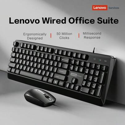 Lenovo KM150 Wired Keyboard And Mouse Bussiness Suite Ergonomically Designed 104-Key, Stable Transmission, Classical Black, Compatible With PC, Laptop & Tablet, Perfect For Office & Home Use.