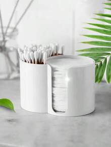 2-In-1 Swab And Makeup Remover Pad Storage Box Can Store Both Swabs And Makeup Remover Pads Simultaneously, Preventing Cross-Contamination And Maintaining Hygiene. Its Compact And Lightweight Design Saves Space. Suitable For Bathrooms And Vanities, It Can Also Be Used To Store Other Small Items. Durable And Easy To Clean. - White - View 2