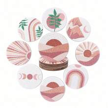 8pcs Diamond Painting Kit With Moon, Sun & Leaf Patterns, DIY Artificial Diamond Painting Coasters With Holders, DIY Crystal Diamond Mosaic Painting Wooden Coasters With Stands, Suitable For Office, Tea Room, Tabletop Anti-Slip Decoration - Multicolor - View 7