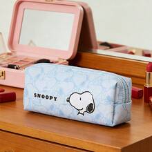 Miniso Snoopy Series Long Cosmetic Bag, Full-Print Cartoon Pattern, Waterproof & Wear-Resistant Fabric, Portable Zipper Design, Makeup Tool Storage & Daily Travel Carry Bag(1 PC) - Baby Blue - View 5