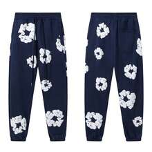 Denim T Gothic Peony Print Sweatsuit Set 2025, Hip Hop Streetwear Oversized Hoodie & Joggers, Y2K Retro Graphic Lounge Set, Unisex Autumn Winter Daily Wear - Navy Blue - View 5