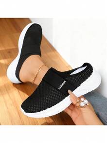 Airy Mesh Slip-On Mule Sneakers – Adjustable Strap Design, Lightweight Cushioned Sole For All-Day Breathable Comfort, Perfect For Casual Daily Errands & Relaxed Outfits - 黑色 - 查看 6