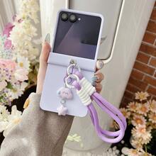 Luxury Purple Smooth Phone Case With Cloud Protable Strap Compatible With Samsung Galaxy ZFlip7 Z Flip6 ZFlip 5 Zflip6 Zflip5 Shockproof Back Cover, Phone Case Compatible With Motorola - Màu tím hoa cà - Xem 3