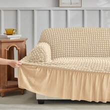 Modern Style Polyester Fiber Solid Color Bubble Gauze Simple Style Elastic All-Inclusive Lace Design Sofa Cover, All Seasons Scratch Resistant Elastic Living Room Sofa Cover Pet Anti-Dirty Universal Sofa Protector Home Decoration - 黃色 - 查看 2