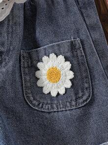 少女蕾丝边吊带背心搭配时尚牛仔裤两件套，夏季 - 白色 - 查看 3