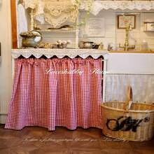 2片/1片农舍风红白格子厨房短帘，可爱小窗帘，隔断门帘 - 紅白色 - 查看 3