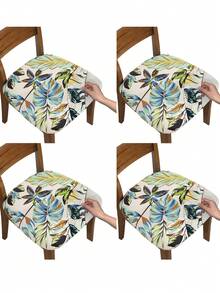 1/2/4/6件装几何印花牛奶丝椅垫套，弹性防尘，四季皆宜，适用于餐厅、酒店、客厅、卧室等场所的椅垫保护套 - 彩色 - 查看 12