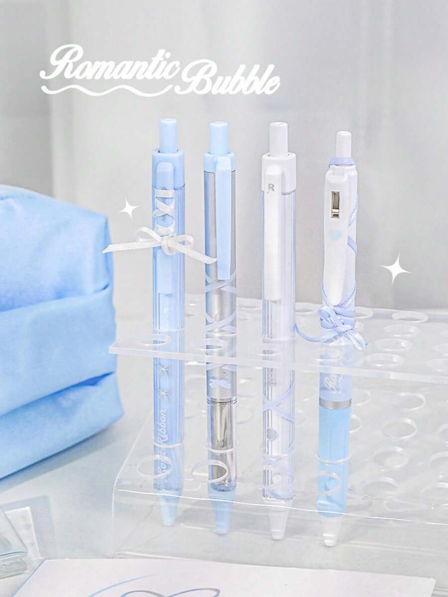 4 piezas de bolígrafos de gel con diseño de cinta estilo ballet, tinta negra de 0.5 mm, diseño antideslizante de cinta, agarre ligero, secado rápido y escritura suave, adecuado para tomar notas de clase, práctica de exámenes, diarios y uso diario (estilo aleatorio) - Multicolor - Ver 1