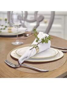 50pcs/30pcs/20pcs/12pcs/10pcs Round Linen Coarse Burlap Placemats, Heat Insulation Pads, Heat Resistant Table Mats, Suitable For Kitchen And Dining Room, Can Be Used As Wedding Tablecloth, Wedding Decor, Home Decor, Room Decor, Applicable For Wedding Party, Birthday Party, Family Gathering, Restaurant Decoration - Khaki - View 11