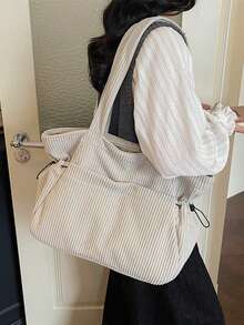 1pc Corduroy Tote Bag For Women, Large Capacity, 2026 New Autumn/Winter Versatile Casual Shoulder Bag, Suitable For College Students - Beige - View 5