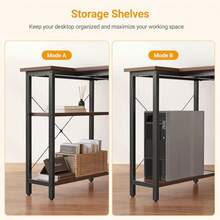 40" Computer Desk With Reversible Storage Shelves Home Office Corner Desk Study Writing Gaming Table, Brown - 棕色 - 查看 4