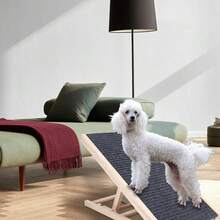 Rampa de madera plegable portátil para mascotas para todos los perros y gatos de 27.5 pulgadas de largo, ajustable de 12 a 16 pulgadas, rampas para perros de hasta 100 libras, para cama, sofá - Color de la madera - Ver 3