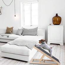 Rampa de madera plegable portátil para mascotas para todos los perros y gatos de 27.5 pulgadas de largo, ajustable de 12 a 16 pulgadas, rampas para perros de hasta 100 libras, para cama, sofá - Color de la madera - Ver 6