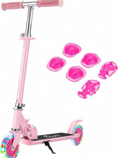 キックスクーター 子供用 キックボード LED 光るホイール 3階段調節可能 組み立てが簡単 足踏み式 耐荷重80kg 誕生日プレゼント (ピンク)