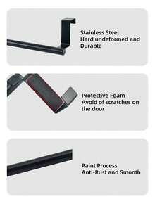 1个黑色免钻孔毛巾杆 - 柜门安装式单杆毛巾架，无需工具即可安装，节省空间，适用于浴室、厨房、卧室，防锈坚固，可挂毛巾、手巾、面巾。 - 彩色 - 查看 6