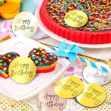 30 piezas Decoraciones para pastel de acrílico con mensaje "Feliz Cumpleaños", en forma de círculo/corazón/hexágono con efecto espejo, en colores dorado + oro rosa + plata, adecuadas para decorar pasteles en fiestas de cumpleaños - Multicolor - Ver 7