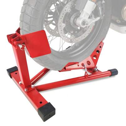 Schwerlast Motorrad Radstütze Vorderradständer 680 kg Kapazität Verstellbarer Reifenhalter für 16 bis 21 Zoll Räder Sichere Aufhängung für Anhänger Garage Cruiser Sport und Dirt Bikes Rot