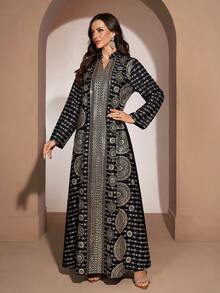 YISIKADO Damen Abendkleid, würdevoller V-Ausschnitt, besticktes Langarmkleid im arabischen Stil, geeignet für Geburtstagsfeiern, Hochzeitsgäste, Bankette, Abschlussfeiern, Feiern und andere Anlässe - Verschiedenfarbig - Übersicht 7