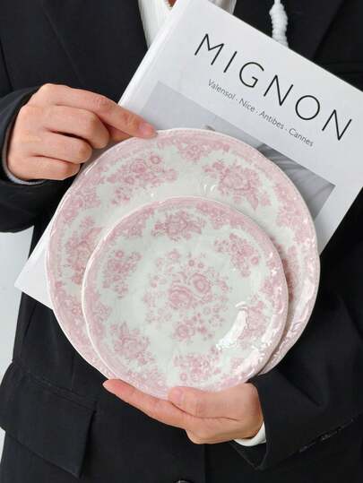 1/2/4pcs Vintage Embossed Ceramic Plates, French Style Snack Plates, Dessert/Cake/Breakfast Serving Trays, Dinner Plates For Steak, Pasta, Coffee Cup, Fruit, Candy, Gift Tableware