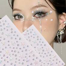 1Sheets 3D Glitter Aesthetic Dreamy Face Stickers, Rhinestone Decoration 3D Starfish Rhinestone Design Face Gems, Perfect For Gatherings, Parties, Performances, And Other Facial Diamond Stickers - Multicolor - View 5