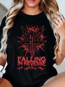 Falling In Reverse Poster Band Tour Gift For Fan All Size Shirt, Plus Size -Versatile Basic T-Shirts,Basic Layering,Durable Cotton Shirt, Women's Street Wear - màu đen - Xem 1
