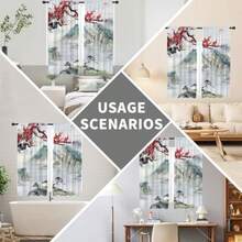 Cortina de ventana japonesa con diseño de flor de cerezo acuarela, rojo floral, paisaje abstracto, bolsillo para barra, 42 x 63 pulgadas, juego, ideal para decoración de hogar mexicano, estilo asiático moderno - Rojo - Ver 6