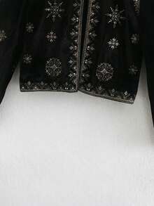 Chaqueta de terciopelo bordada vintage, negro para primavera/otoño - Negro - Ver 6