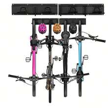 Soporte de Pared para Bicicletas de Alta Resistencia - Almacenamiento para 4 Bicicletas, Organizador de Garaje de Metal Negro con Múltiples Ganchos, Ideal para Bicicletas de Carretera y Montaña - Negro - Ver 1