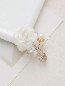 1枚男女通用白色、粉色、酒红色、藏蓝色山茶花胸针，饰有水钻，适用于婚礼、派对、伴娘领针 - 彩色 - 查看 4