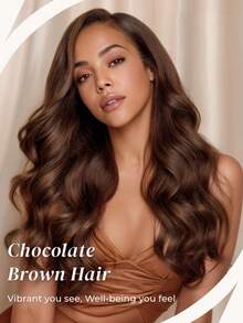 棕色无胶假发，真人发，预先拔毛，预先剪裁，6x5巧克力棕色蕾丝前假发，200%密度，佩戴方便，棕色真人发假发，26英寸，女士款 - S4 - 查看 3